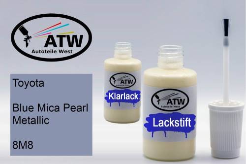 Toyota, Blue Mica Pearl Metallic, 8M8: 20ml Lackstift + 20ml Klarlack - Set, von ATW Autoteile West.